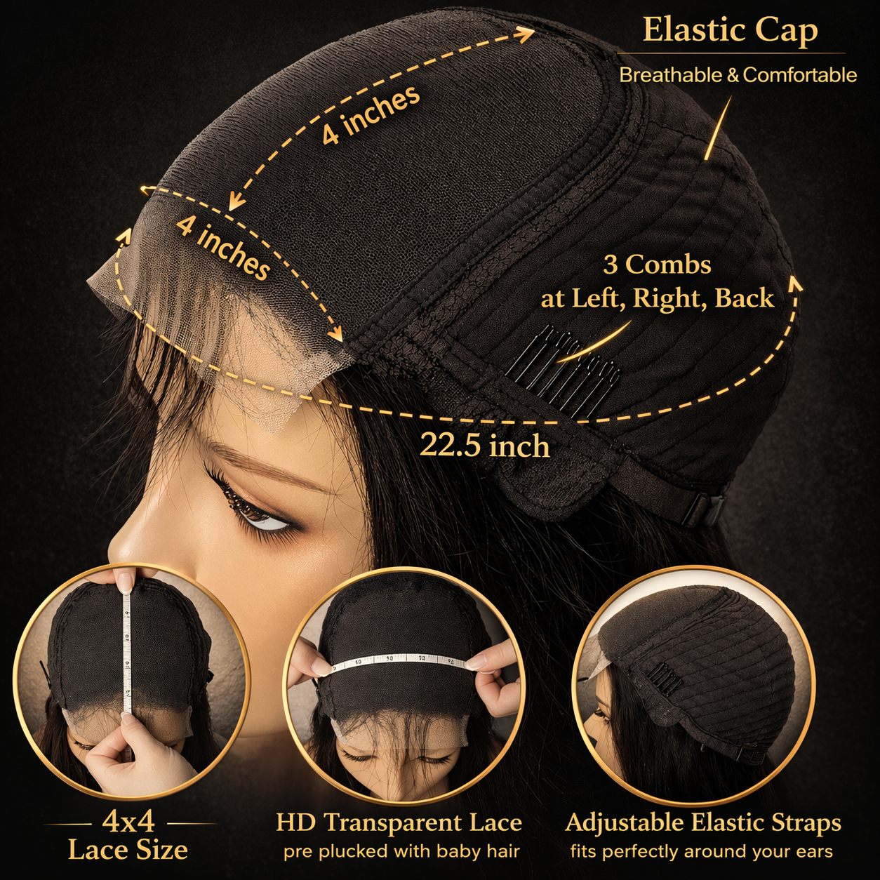 Yaki Virgin Hair Lace Closure Glueless Wig 4x4 Hd Lace