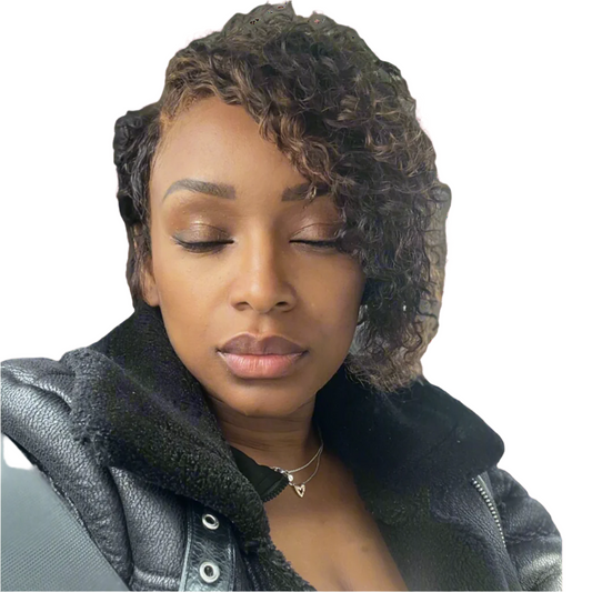 Full Lace Curly Pixie Cut Human Hair Wig Short with highlights Glueless HD Lace Wig for Women