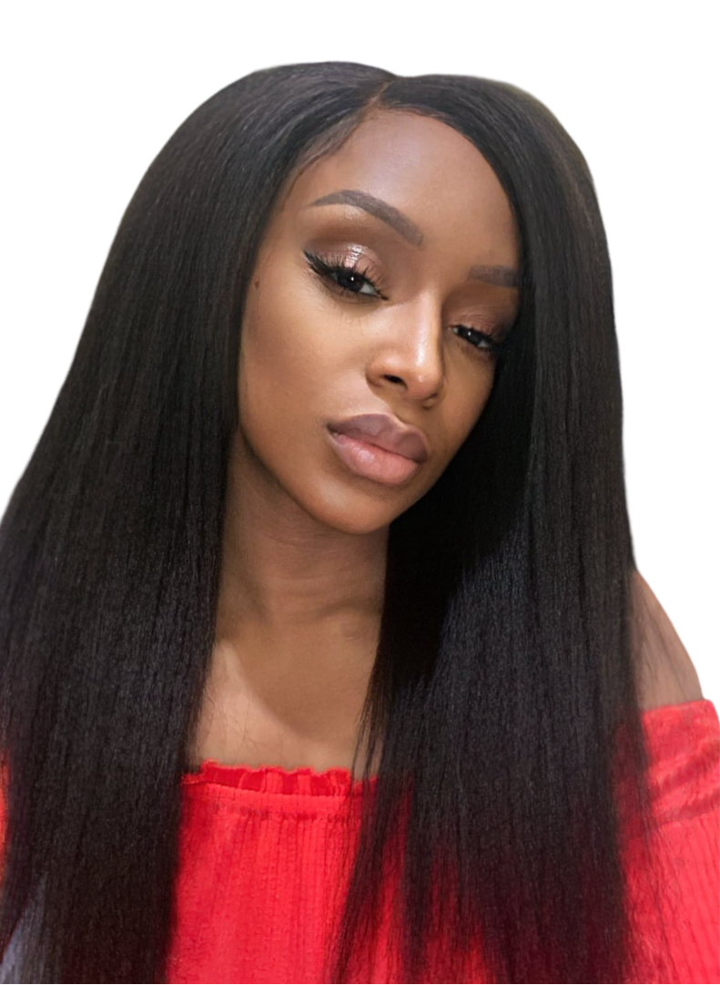 Kinky Straight Transparent Lace Frontal Glueless Wig 13x4