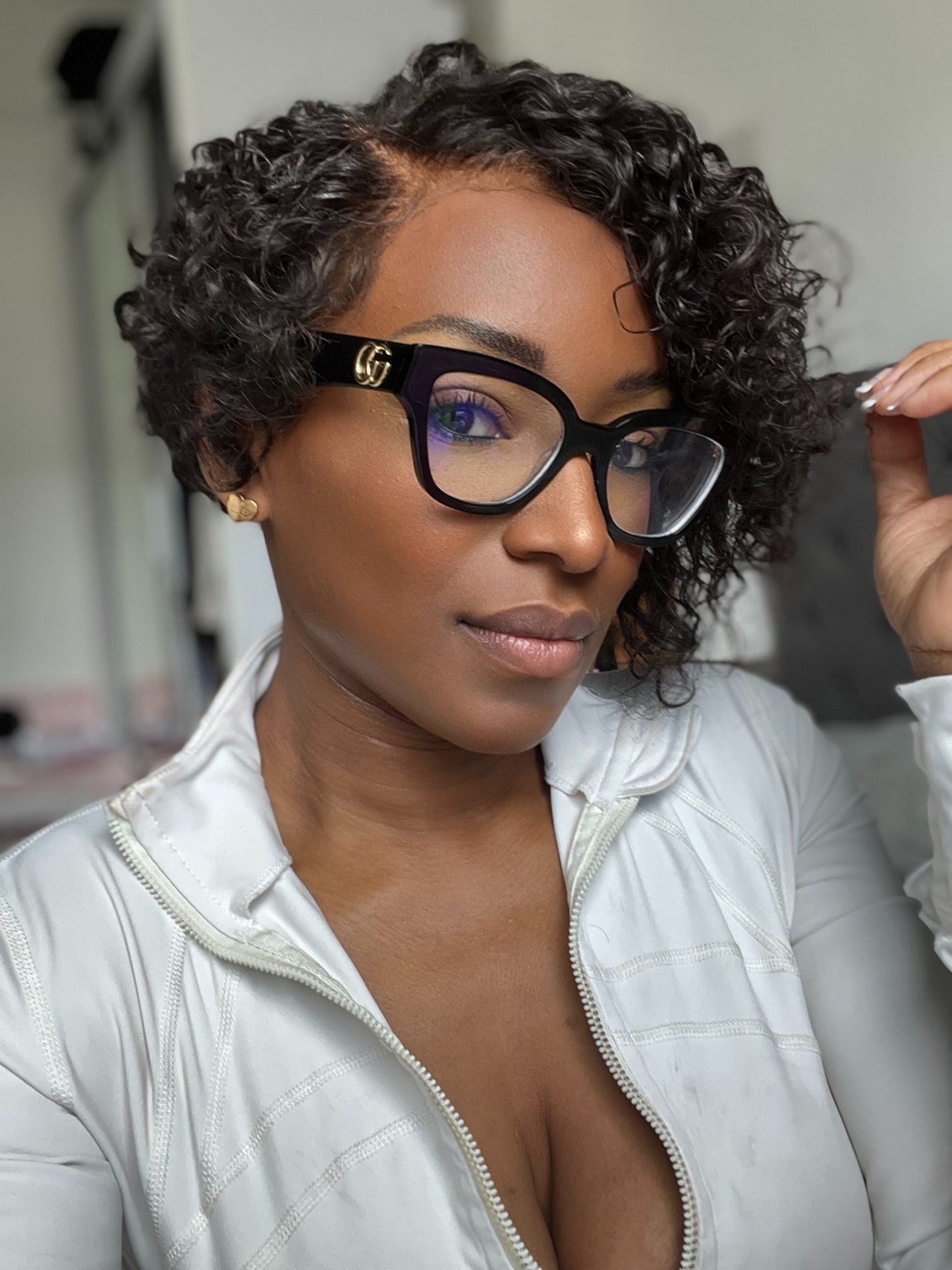 Full lace asymmetric pixie cut curly wig