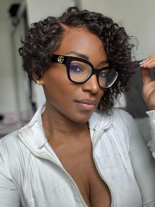 Full lace asymmetric pixie cut curly wig