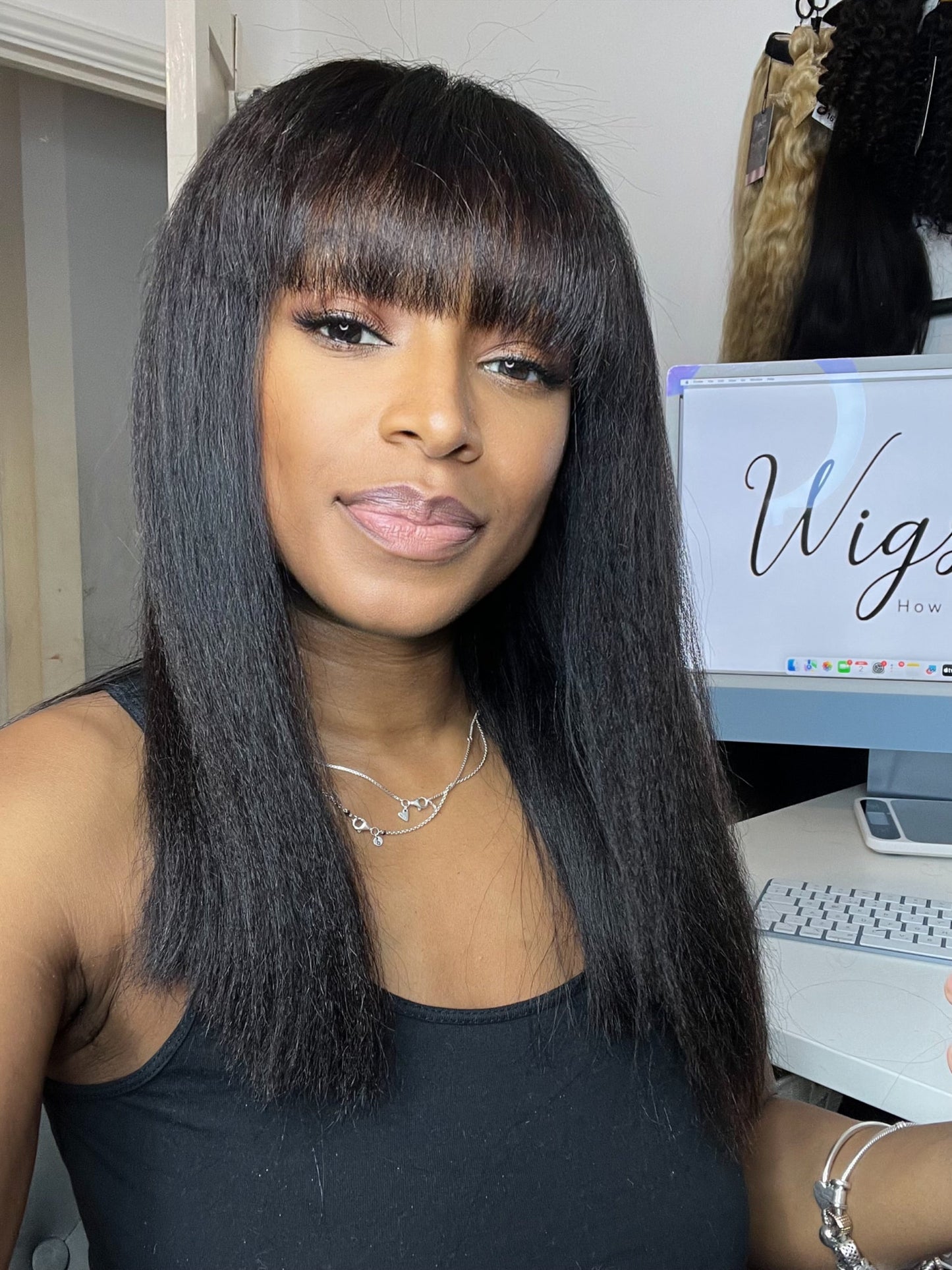 HD lace closure 4x4 Virgin Yaki Fringe Glueless Wig