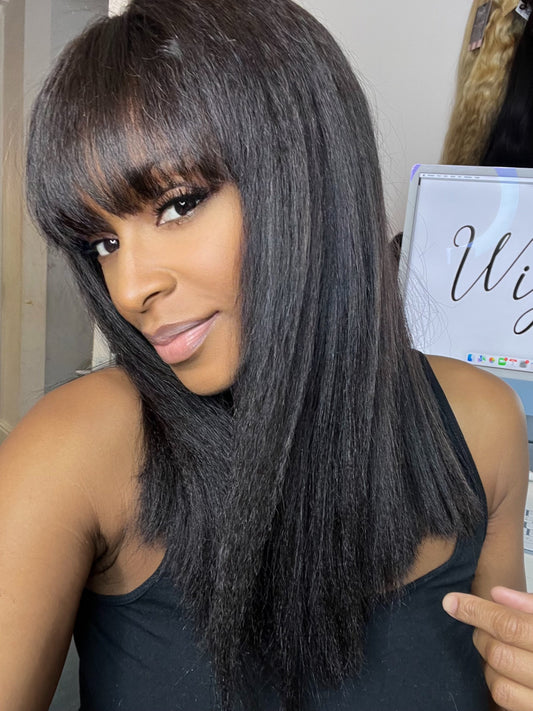 HD lace closure 4x4 Virgin Yaki Fringe Glueless Wig