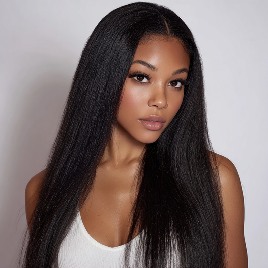 Kinky Straight Transparent Lace Frontal Glueless Wig 13x4